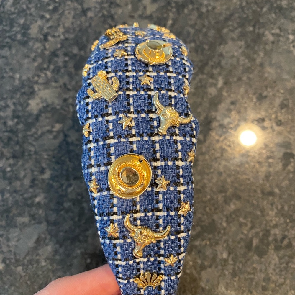 Lele Sadoughi Blue and Gold Western Tweed Headband - Picture 3 of 6